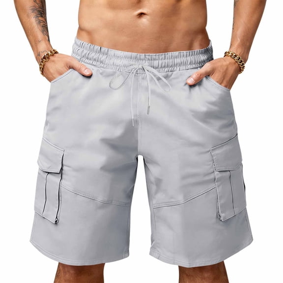 yillto Mens Big and Tall Cargo Shorts with Pockets Elastic Waist Drawstring Loose 5 Inch Causal Summer Shorts