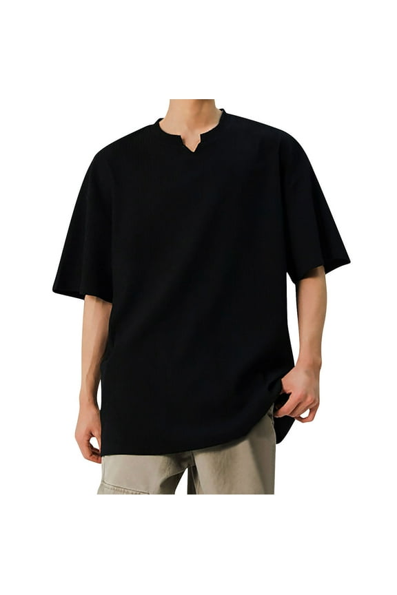 Mens Big and Tall Oversized Shirts Short Sleeve Baggy Tees Solid Color Causal Summer Tshirts