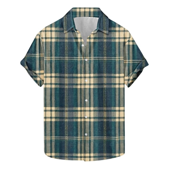 yillto Mens Big and Tall Plaid Shirts Button down Short Sleeve Lightweight Summer Beach Tshirts