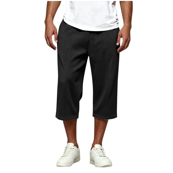 yillto Mens Capri Pants Sweatpants Elastic Waist Loose Capris Casual Fashion Athletic Pant with Pockets