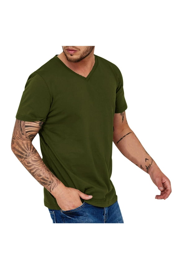 Mens Casual Short Sleeve Tshirts Soft Lightweight V Neck Solid Color Basic Shirts Big and Tall Stretchy Tee
