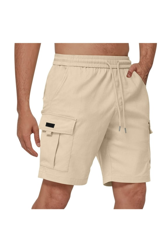 Mens Cotton Cargo Shorts with Pockets Elastic Waist Drawstring Loose 7 Inch Causal Summer Shorts