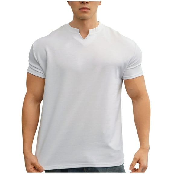 yillto Mens Cotton Slim T Shirts V Neck Short Sleeve Shirt Summer Gym Workout Athletic Tees Shirts