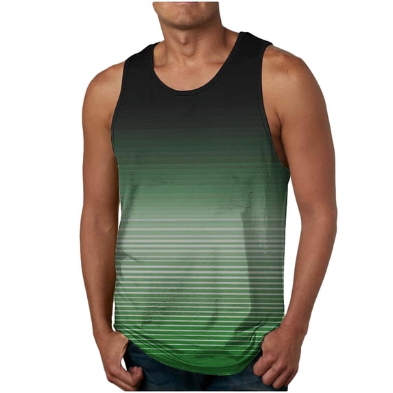 Maean Mens Cotton Tank Top Striped Color Block Sleeveless Crew Neck Loose Summer Workout Gym Tshirts