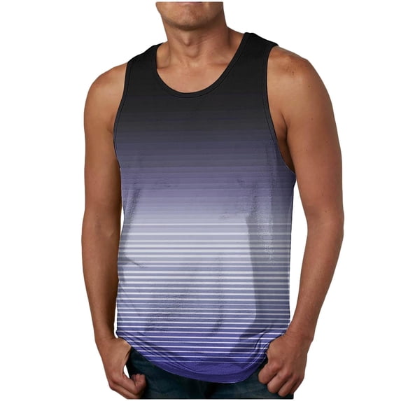 Maean Mens Cotton Tank Top Striped Color Block Sleeveless Crew Neck Loose Summer Workout Gym Tshirts