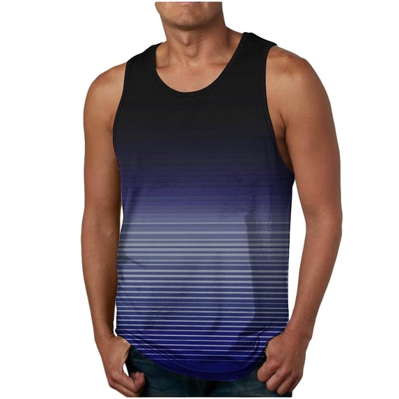 Maean Mens Cotton Tank Top Striped Color Block Sleeveless Crew Neck Loose Summer Workout Gym Tshirts