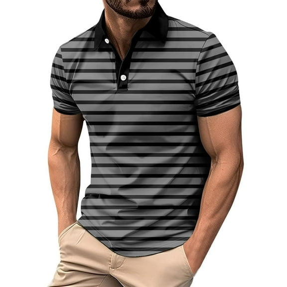 yillto Mens Golf Shirts Striped Classic Baggy Collared Button down Casual Short Sleeve Shirts for Men