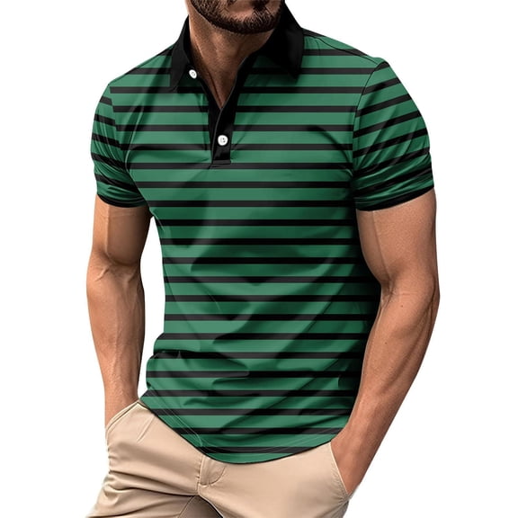 yillto Mens Golf Shirts Striped Classic Baggy Collared Button down Casual Short Sleeve Shirts for Men