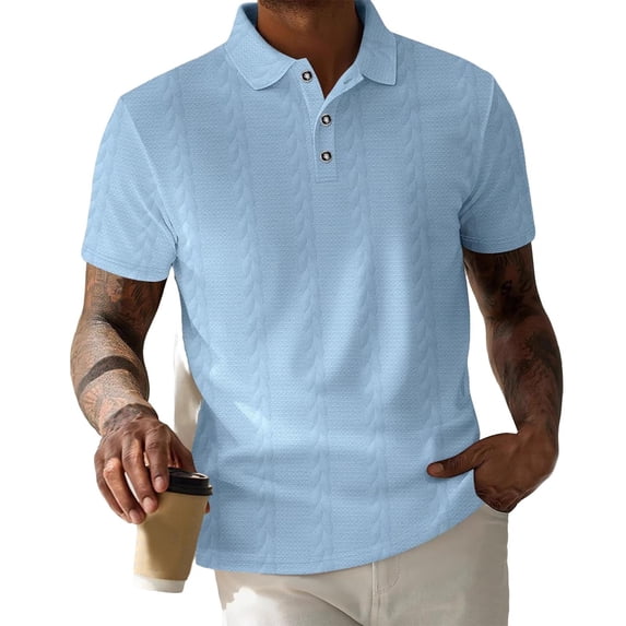 yillto Mens Golf Shirts Textured Short Sleeve Collared Tops Summer Vacation Casual Slim Buttons Tshirts