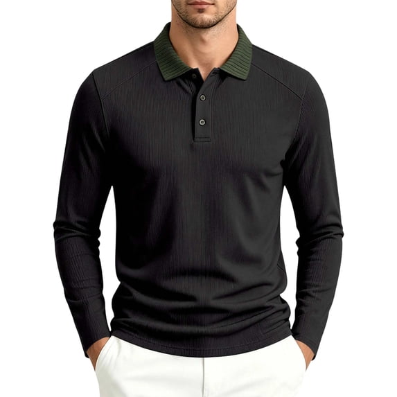 yillto Mens Long Sleeve Shirts Casual Button Collared Tshirt Pullover Tee Golf Shirt for Work Business