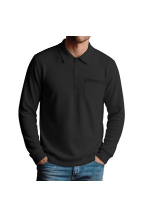 Mens Long Sleeve Tops Collared Zipper Neck Golf Dressy Top Casual Dressy Worko Tees with Pockets