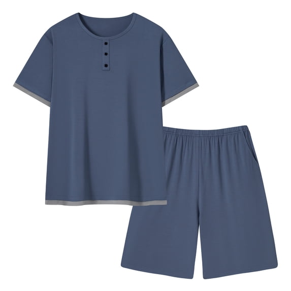 yillto Mens Pajamas Set Big and Tall Lightweight Summer Pjs Sleepwear Soft Comfy Short Sleeve Loungewear Shorts