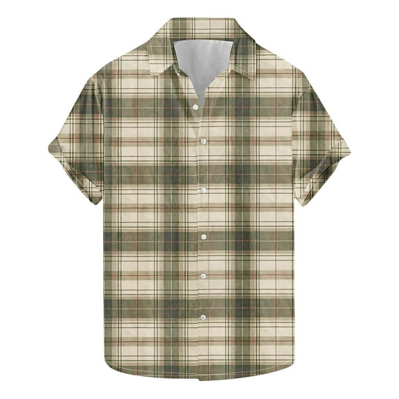 yillto Mens Plaid Shirts Short Sleeve Buttons down Tshirts Summer Casual Loose Beach Tee Tops S-3XL