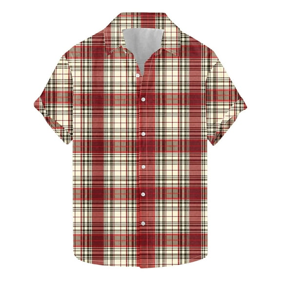yillto Mens Plaid Shirts Short Sleeve Buttons down Tshirts Summer Casual Loose Beach Tee Tops S-3XL