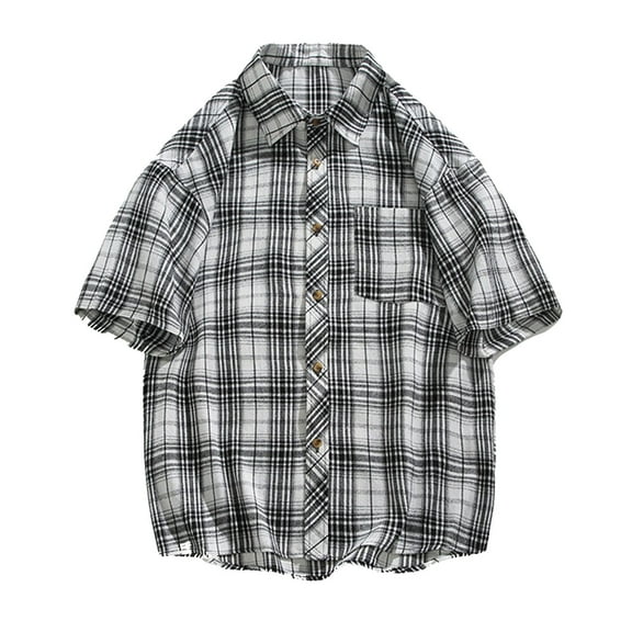 yillto Mens Plaid Short Sleeve Button down Shirts for Men Shirts Short Sleeves Casual Summer Pockets