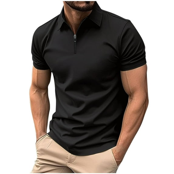 yillto Mens Quarter-Zip V Neck Shirts Slim Fitting Short Sleeve Athletic Quick Dry Lightweight T-Shirt Tops