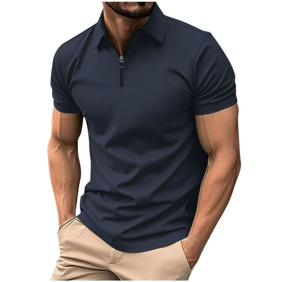 yillto Mens Quarter-Zip V Neck Shirts Slim Fitting Short Sleeve Athletic Quick Dry Lightweight T-Shirt Tops