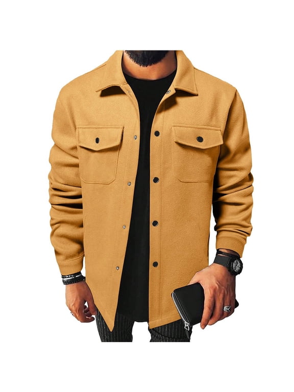 Mens Shirt Jacket Button down Long Sleeve Shacket Casual Fall Warm Work Jackets with Pocket