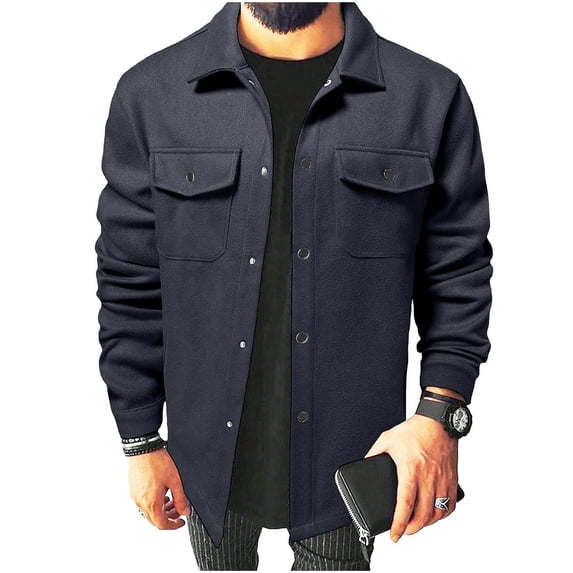 yillto Mens Shirt Jacket Button down Long Sleeve Shacket Casual Fall Warm Work Jackets with Pocket