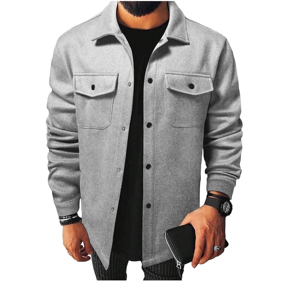 yillto Mens Shirt Jacket Button down Long Sleeve Shacket Casual Fall Warm Work Jackets with Pocket