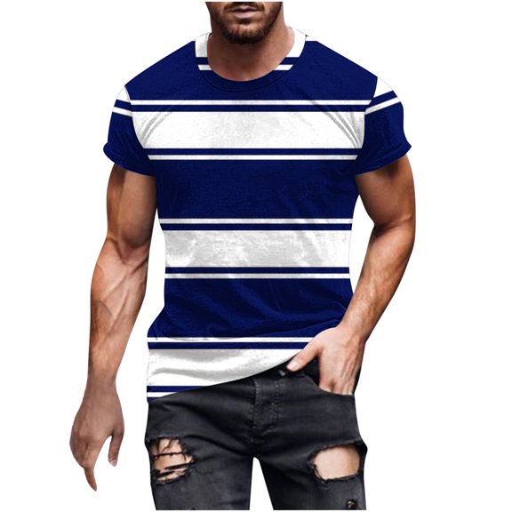 yillto Mens Shirts Striped Crewneck Short Sleeve Soft Elastic Loose Basic Pullover Tee Shirt Tops M-5XL