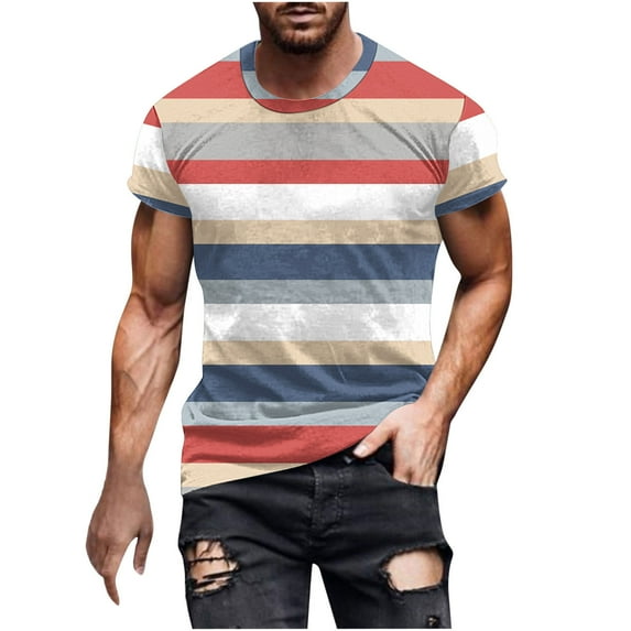 yillto Mens Shirts Striped Crewneck Short Sleeve Soft Elastic Loose Basic Pullover Tee Shirt Tops M-5XL