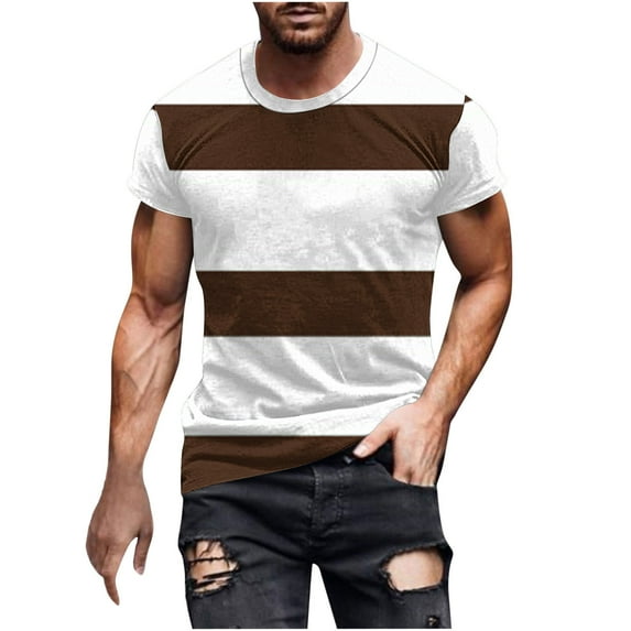 yillto Mens Shirts Striped Crewneck Short Sleeve Soft Elastic Loose Basic Pullover Tee Shirt Tops M-5XL
