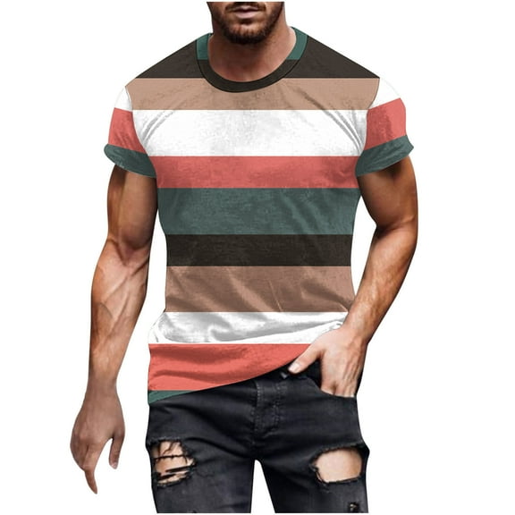 yillto Mens Shirts Striped Crewneck Short Sleeve Soft Elastic Loose Basic Pullover Tee Shirt Tops M-5XL