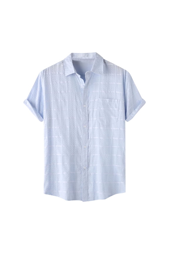Mens Short Sleeve Blouse Top Button down Loose Dressy Shirts Summer Basic Tops with Pockets
