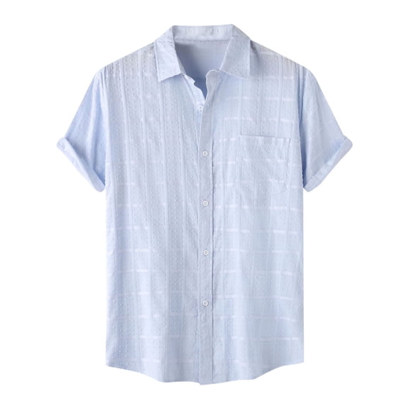 yillto Mens Short Sleeve Blouse Top Button down Loose Dressy Shirts Summer Basic Tops with Pockets