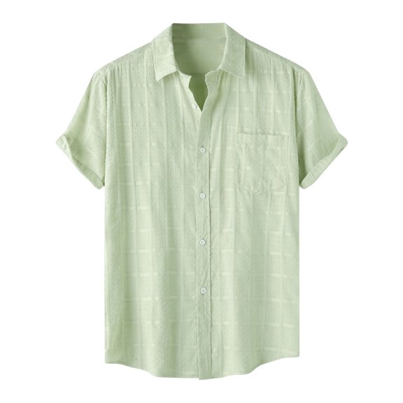 yillto Mens Short Sleeve Blouse Top Button down Loose Dressy Shirts Summer Basic Tops with Pockets