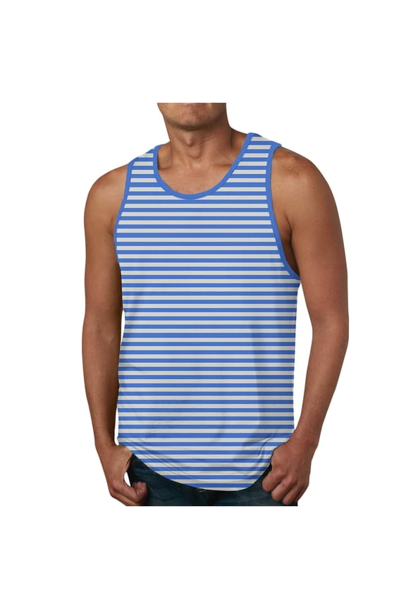 Mens Sleeveless Striped Tank Tops Crewneck Loose Summer Big and Tall Tank Undershirt Workout Gym