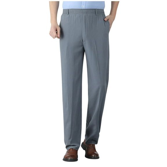 yillto Mens Straight Leg Trousers High Elastic Waist Loose Dressy Pant Work Office Pants with Pockets