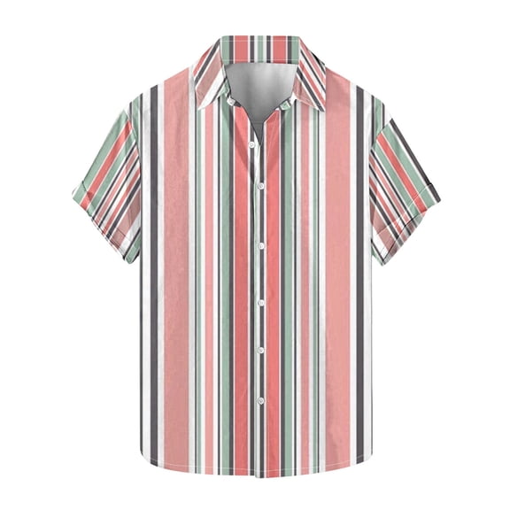 yillto Mens Striped Shirts Short Sleeve Button down Loose Lightweight Summer Beach Tshirts Tops