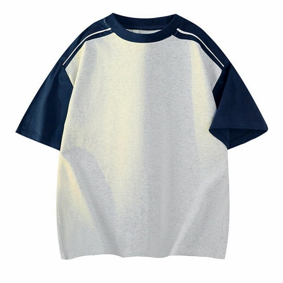 yillto Mens Summer Oversized Shirts Short Sleeve Round Neck Loose Tee Causal Color Block T Shirts