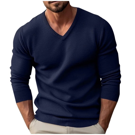 yillto Mens Sweaters V Neck Lightweight Knit Long Sleeve Tops Pullover Fall Winter Warm Undershirts