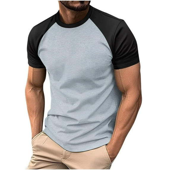 yillto Mens T Shirts Round Neck Short Sleeve Color Block Summer Casual Pullover Basic Tee Shirts