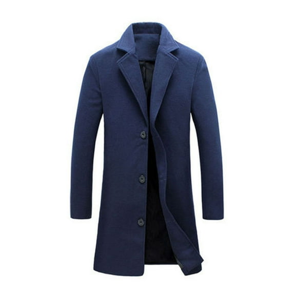yillto Mens Trench Coat Winter Wool Jackets Overcoat Long Single Breasted Top Coat Warm Peacoat