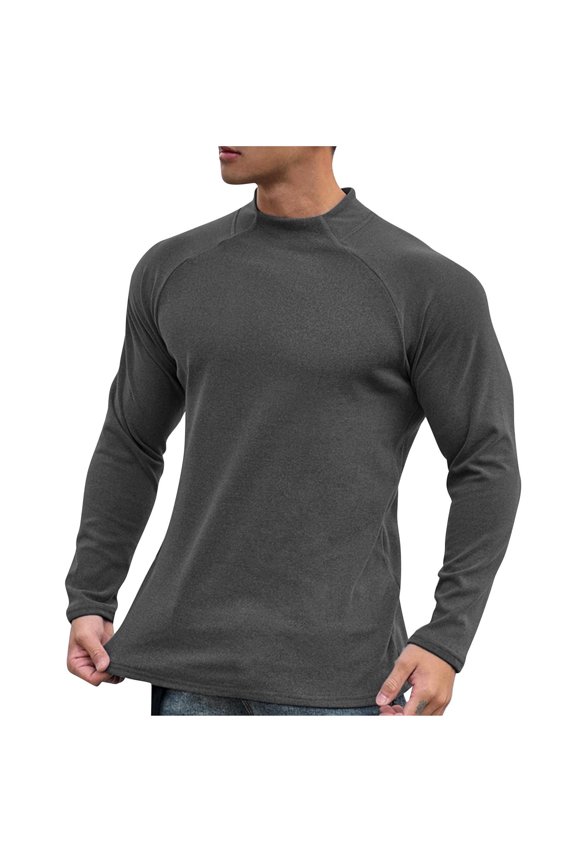 Mens Workout Tee Mock Neck Pullover Long Sleeve Running Sport Shirt Base Layered Undershirts