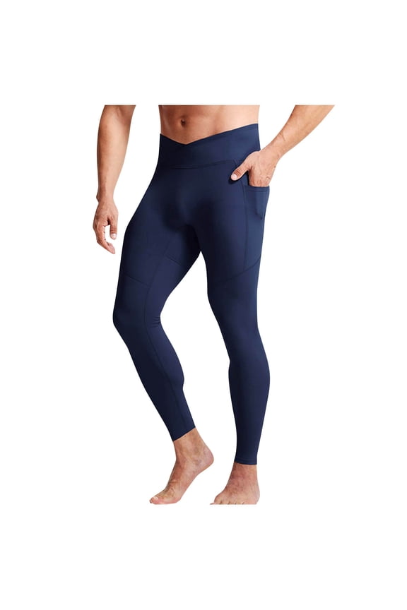 Mens Yoga Leggings Pant High Waist Running Workout Tight Pants Athletic Base Layer with Pockets