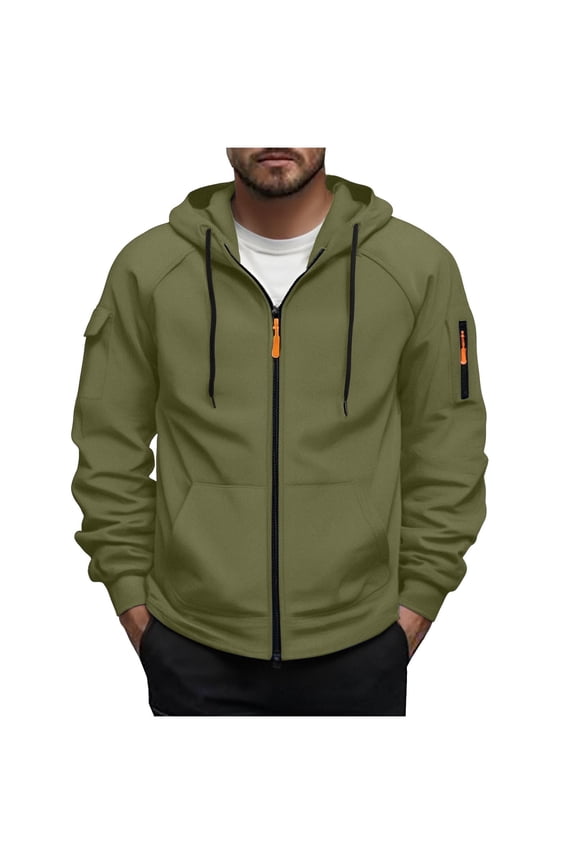 Mens Zip up Jacket Hoodie Sweatshirt Drawstring Long Sleeve Casual Athletic Coat with Zipper Pockets