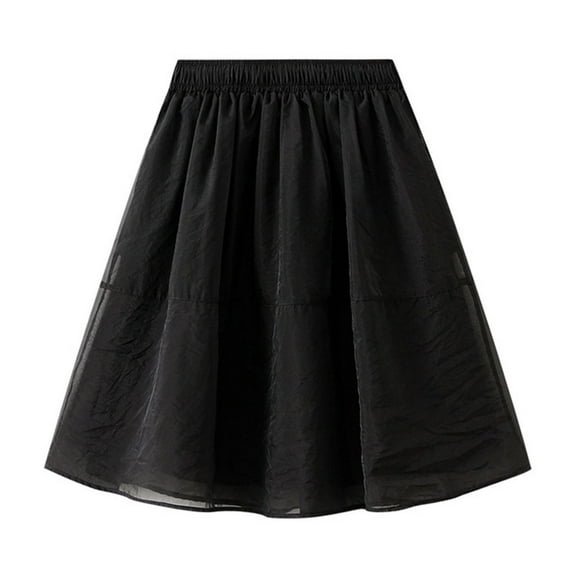 yillto Mesh Skirts for Womens Elastic Waist Pleated Cute Summer Short Skirt Plain A Line Ladies Dress