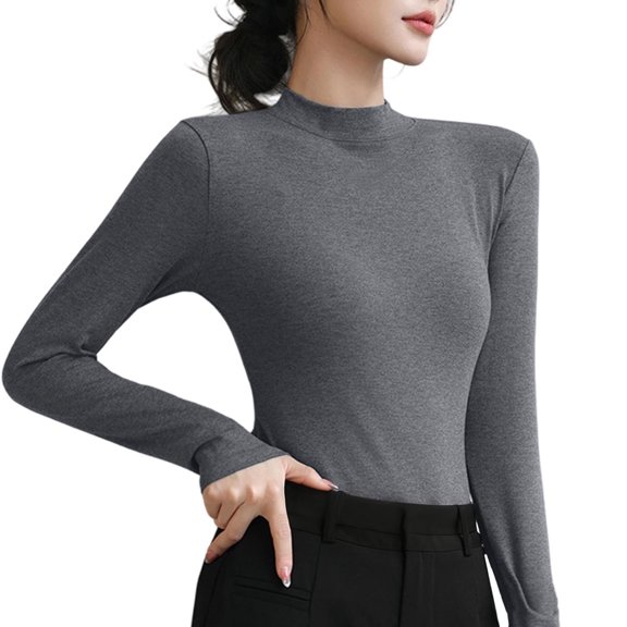 yillto Mock Neck Tops for Womens Thermal Long Sleeve Warm Basic Undershirts Fall Winter Lounge Shirts