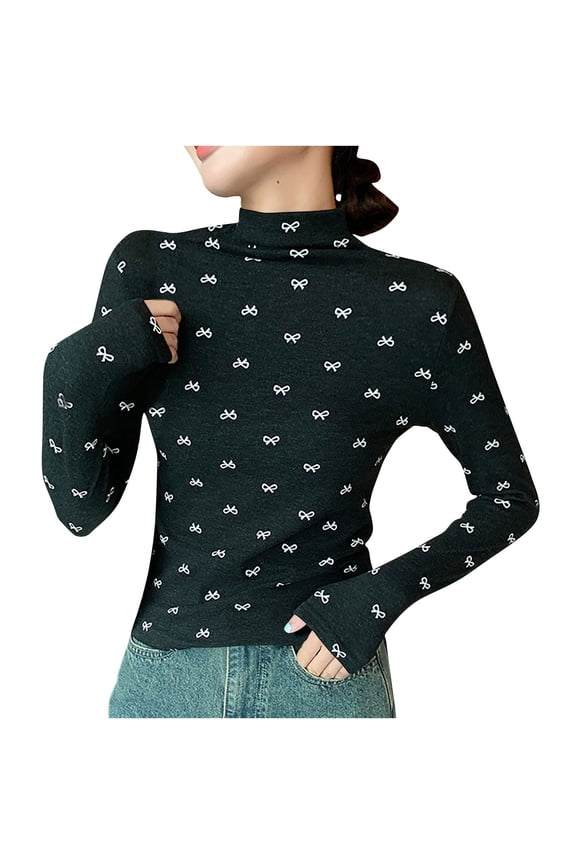 Mock Turtleneck for Womens Long Sleeve Lightweight Base Layer Tops Printed Slim Shirts