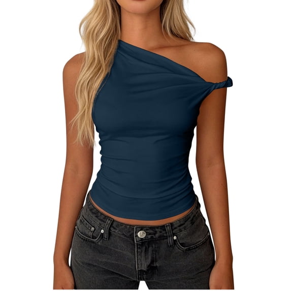 yillto Off Shoulder Tops for Women Going out Top Cute Summer Crop Tank Trendy Ruched Tees Tshirts