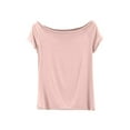 thumbnail image 1 of yillto Off Shoulder Tops for Women Short Sleeve Trendy T Shirts Loose Summer Going out Oversized Blouse, 1 of 7