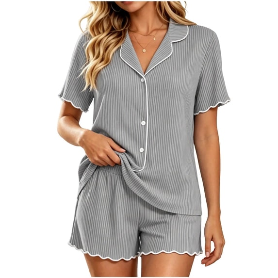 yillto Pajamas Set for Women Short Sleeve Sleepwear Button down Pjs Soft 2 Piece Shorts Loungewear Sets