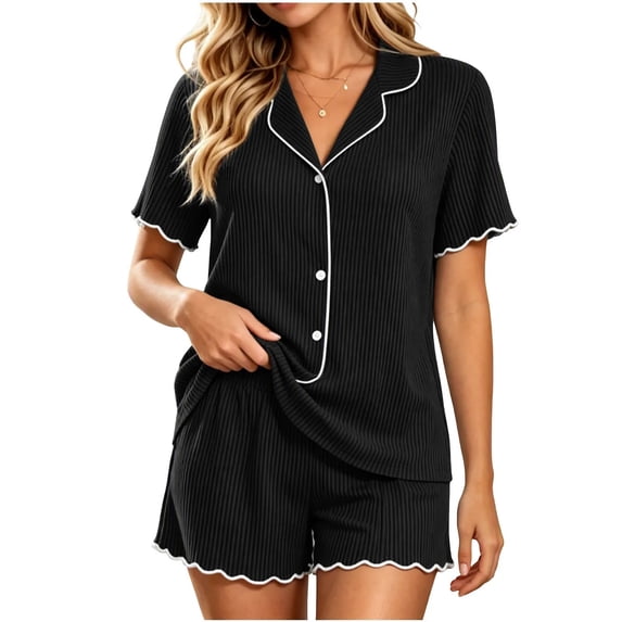 yillto Pajamas Set for Women Short Sleeve Sleepwear Button down Pjs Soft 2 Piece Shorts Loungewear Sets