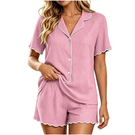 yillto Pajamas Set for Women Short Sleeve Sleepwear Button down Pjs Soft 2 Piece Shorts Loungewear Sets
