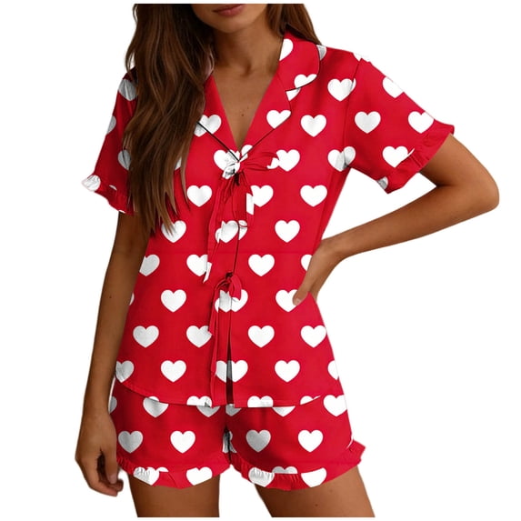 yillto Pajamas Set for Women Short Sleeve Sleepwear Pjs Shorts Lounge Ruffle Sets Soft Nightwear S-XXL